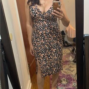 Floral Black Dress with Side Slit